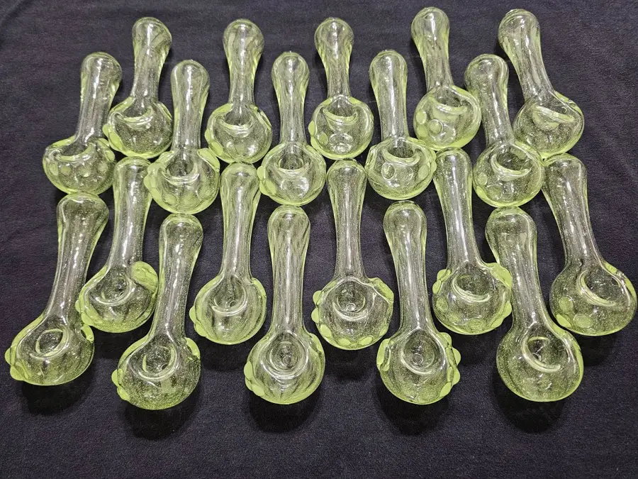 Pale green, translucent glass