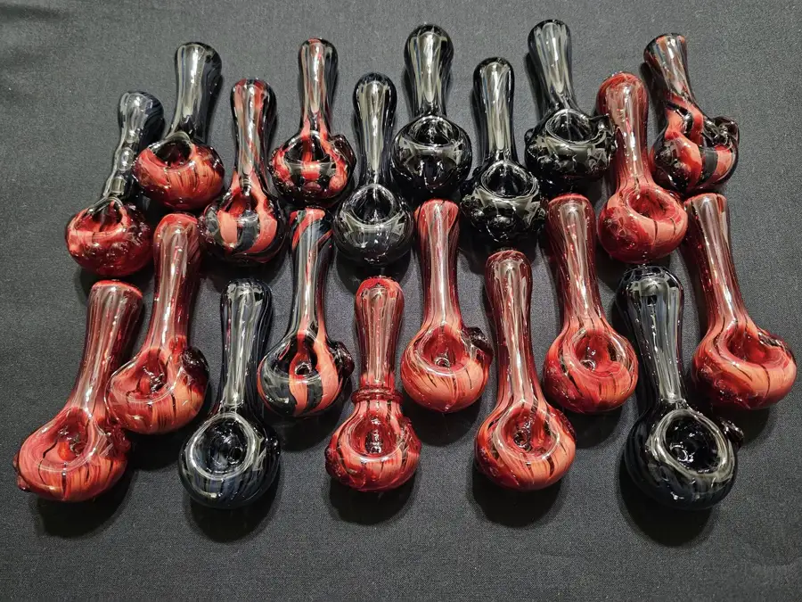 Black glass with deep red accents